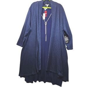 Vintage Avenue Womens Navy Blue Tank Dress‎ Set Cardigan Plus Size 30/32 *READ